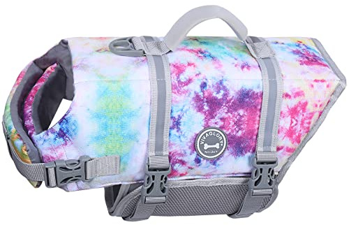 VIVAGLORY Rip Stop Schwimmweste Hund, Hundeschwimmweste, Schwimmhilfe & Auftrieb, Rettungsweste Hund für Bootfahren, XXS, Mehrfarbig