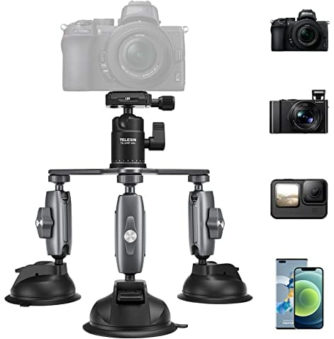 TELESIN Supporto a Ventosa per Fotocamera/Smartphone/DSLR/MIC, per GoPro Supporto a Ventosa con Rotazione di 360 Gradi e Solido Materiale in Lega di Alluminio, Robusto Treppiede a Ventosa