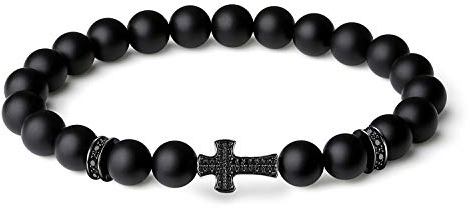 COAI Geschenkideen Herren Glücksarmband aus Mattem Onyx mit CZ Pave Kreuz Charm Größe L