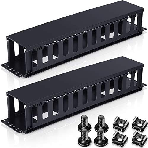 Taiyin 2 Pcs 2u Horizontal Mount Cable Management 19 Inch Cable Management Panel 12 Slot Electric Line Rack Duct Organizer Server Raceways with Cover for Wire Network Rack Wall Shelf Mount