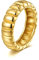 AllenCOCO 14 Karat vergoldete klobige Ringe, dicke gerippte Ringe, Unisex, minimalistischer Goldbandring, Croissant-Kuppelringe, bequeme Passform, Größe 5 bis 10, Messing, Kein Edelstein