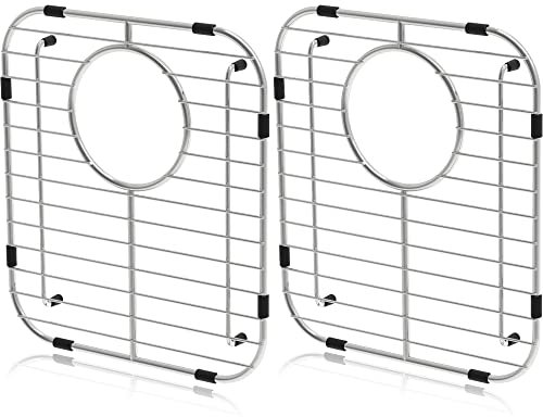 Sink Protector Grid 13 x 11-5/8 with Corner Radius 1-1/2, 304 Premium Stainless Steel Kitchen Sink Protector Sink Grate Centered Drain 2 Packs (Rear Drain)