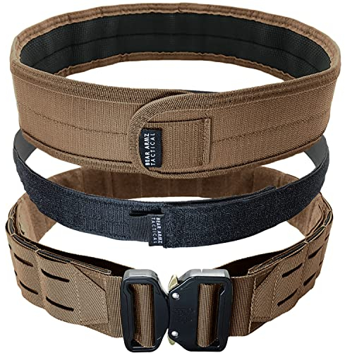 Bear Armz Tactical Battle Belt | Molle Riggers Gürtel | Duty Gürtel | Heavy Duty Anti-Rutsch Pad & Innengürtel Kamm | 2-in-1 System (Coyote Brown, L - L)