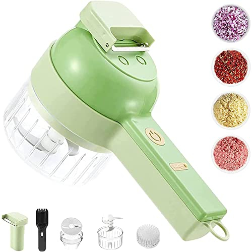 Rianpesn rebanadoras Verduras eléctricas 4 en 1, Cortador Inalámbrico Alimentos Picadores Ajo Tipo-C Recargable Picadora Manual PicCebolla Trituradora Alimentos