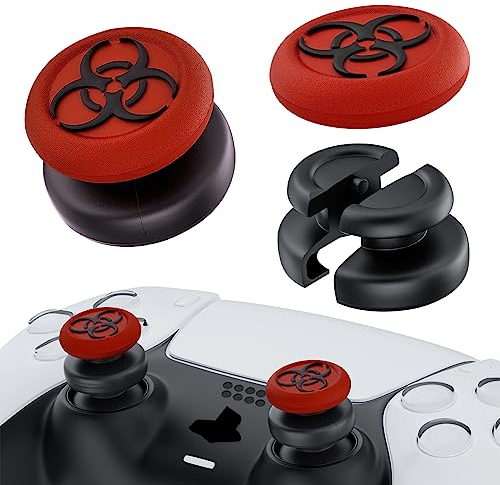 PlayRealm Lot de 2 rallonges de pouce et coque en silicone pour manette PS5 et PS4 Rouge