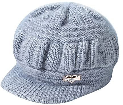 Luckywaqng Damen Winter warme Strickmütze Wolle Schnee Skimützen mit Visier Kaschmir Mütze Wintermütze Damen Warm Jersey Mütze Wollmütze Fleece Mütze Kinder Schirmmütze Damen Mode Casual Sportmütze