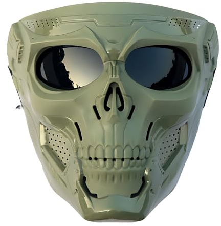 Wokyo Motorradbrillenmaske Winddicht Motorradbrille Motorradhelm Reitbrille Antibeschlag Schutzbrille mit Abnehmbarer Gesichtsmaske Motorrad Motocross-Maske (Militärgrüner Rahmen, graue Linse)