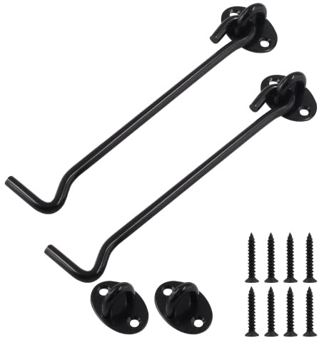 Cjueiom 2pcs Shed Door Hook and Eye Latch, Black, 150mm / 6 Inch | Stainless Steel, Cabin Hook, Heavy Duty, For Sliding Door Garage Barn Door Window Shed