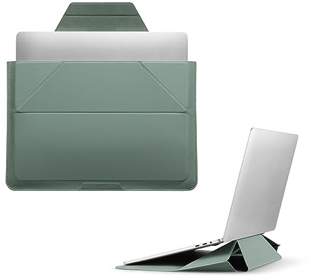 MOFT Laptoptasche Hülle & Laptop Ständer für 13-14 Zoll Laptop, Vegan Leder Laptoptasche mit Erweiterbarem Stauraum, 2 Verstellbare Winkel, Kompatibel mit MacBook Air/Pro 13-14 Zoll, Grüner See
