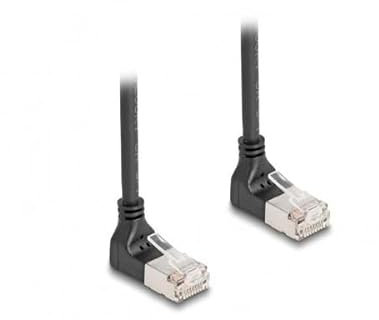 DeLOCK 80279 - RJ45 Netzwerkkabel Cat. 6A S/FTP Slim 90° Oben/Oben gewinkelt 0,25 m schwarz