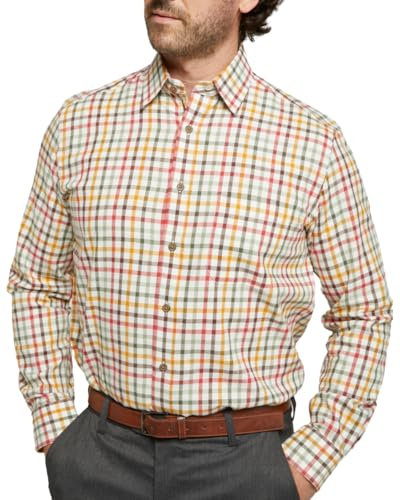 Double TWO Men's Tattersall Check Classic Shirts Outdoor Country Style Long Sleeve Shirt - Colour Gold, Neck 17.5 Inches