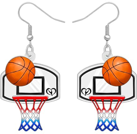 RAIDIN Süße Acryl Sport Bälle baumeln Haken Ohrringe Schmuck für Damen Mädchen Tischtennisball Fussball Ohrringe Geschenke für Sportliebhaber (Basketballkorb Ohrringe)
