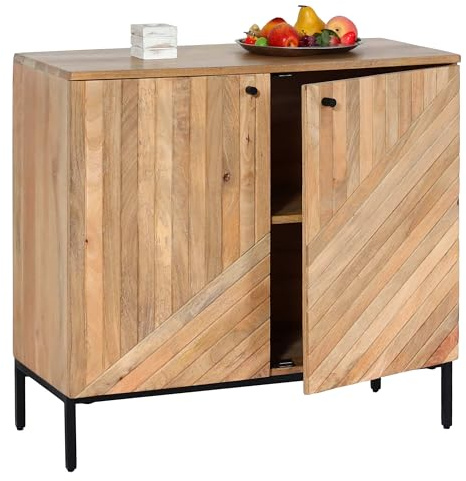 Mendler Highboard HWC-L95, Kommode Schrank Sideboard, Massiv-Holz Mango 86x90x43cm MVG-Zertifiziert, Natur