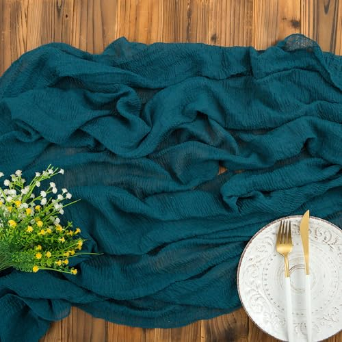 AOKSUNOVA Tischläufer Musselin Türkis 80cm x 3m Seihtuch Tischläufer Käsetuch Stoff Hochzeit Petrol