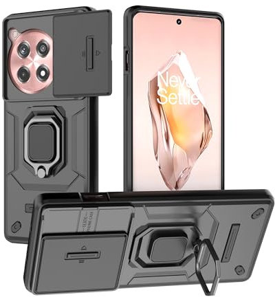 ESTH® Funda para OnePlus 12R/Ace 3 con Protección de Cámara Cubierta y Soporte de Anillo [Compatible con Soporte Magnético para Coche] Carcasa Grado Militar Anti-caída, Negro