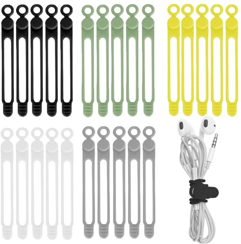 RXKFIGX 50pcs Cable Ties Reusable Silicone Cable Straps Cable Wire Ties Cable Cord Organizers for Earphones,HDMI,Mobile Phones Chargers Audio Cables