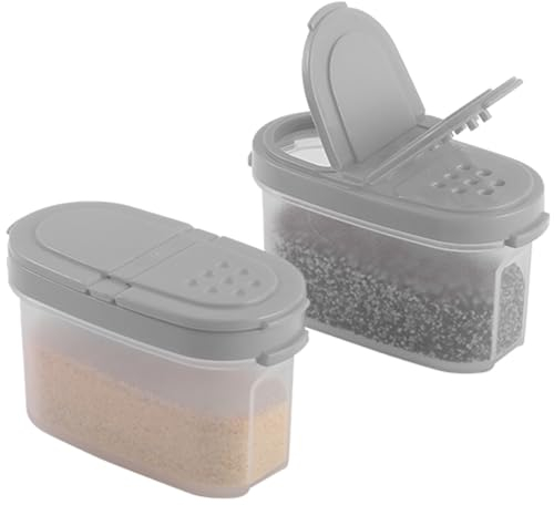 SIGNORA WARE Gewürzgläser mit Deckel, nachfüllbar, leer, luftdicht, Gewürzbehälter-Set, 2-in-1, Ausgießer/Schalter-Deckel, transparenter Kunststoff, Gewürz-/Gewürz-Organizer, Küche/Reisen, 2 Stück