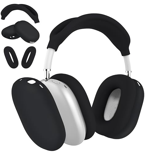 MyGadget Zubehör Set kompatibel mit Apple Airpods Max [3 in 1] - 1x Kopfband Abdeckung | 2X Ohrpolster jeweils für Innen & Außen - Silikon Hüllen in Schwarz