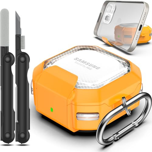 RFUNGUANGO Funda con soporte de fibra de carbono, diseño de bloqueo, compatible con Samsung Galaxy Buds 2 Pro/Pro/Live/2/FE (2023), color amarillo