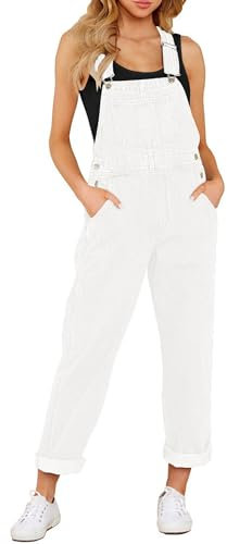 Vetinee Salopette da donna Jeans Baggy Jumpsuit Oversize Tuta con Tasche, Bianco brillante, XXL