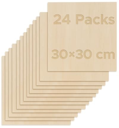 OMTech 24 Stück Lindenholzplatten 300x300x3mm Sperrholzplatten zum Basteln, Holzplatten zum Laserschneiden und Gravieren, unbearbeitete Holzplatten für Heimwerkerprojekte, Zeichnen, Architekturmodelle