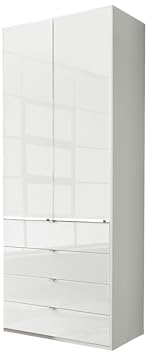 WIEMANN Drehtürenschrank mit 4 Schubkästen hochwertiger Kleiderschrank Schlafzimmerschrank 100cm breit, mit Schubladen, Glas Weiß, Höhe 216cm, Shanghai