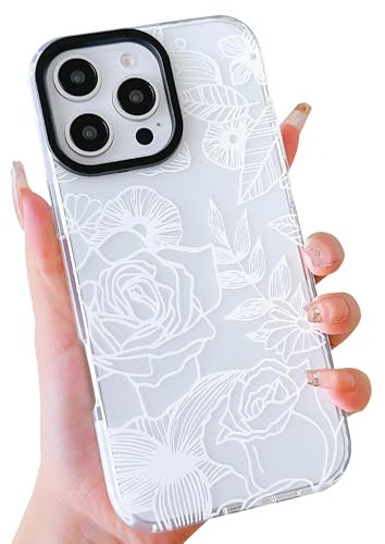 ECZOIL Compatible for iPhone 16 Pro Max Case, Cute Rose Flower Floral Clear Cover for Women Girl Ultra Slim Soft TPU Shockproof Anti-Yellow Protective Phone Case - White