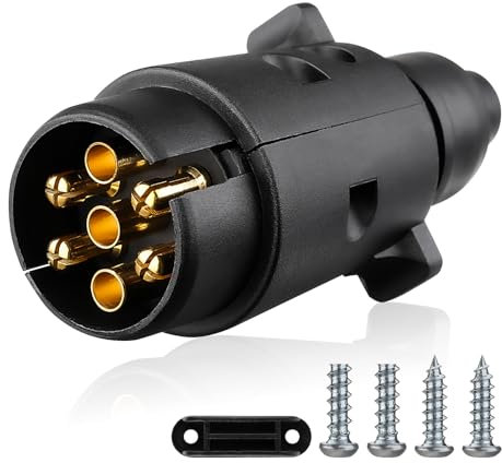 GEARCELL 7 Pin Trailer Plug Male, 12V Waterproof 7 Core Trailer Cable, 7 Pole Round Pin Trailer Wiring Connector Towbar Towing Trailer End for Europe Caravan/Trailer/Truck/RV/Boat/Trailer Accessories