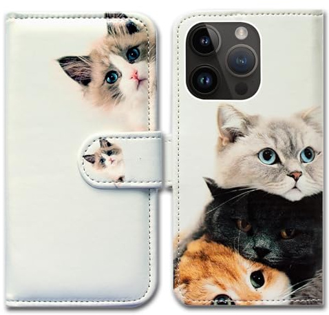 Bcov Case For iPhone 16 Pro,Cute Brown Cat Leather Flip Phone Case Wallet Cover with Card Slot Holder Kickstand Case For Apple iPhone 16 Pro