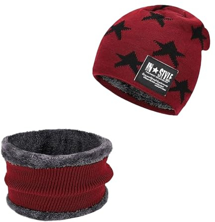 Ajuanbazha Mütze Beanie Hut Kind, Wintermütze für Kind, Strickmütze Winter Warm Skullies, Wintermütze und Loop Schal Cap Outdoor Radfahren fur Kind