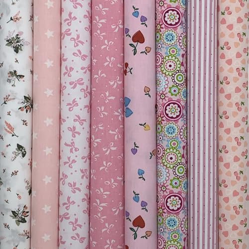 EDGEAM Lot de 8 Tissus Couture 50 x 50 cm Tissu Coton Textiles Multicolores Tissus au Metre Patchwork pour DIY Couture Artisanat (Rose, 50 x 50 cm)