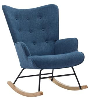 Vente-unique - Fauteuil scandinave - Fauteuil ‡ Bascule en Tissu chiné Bleu ELMINA II