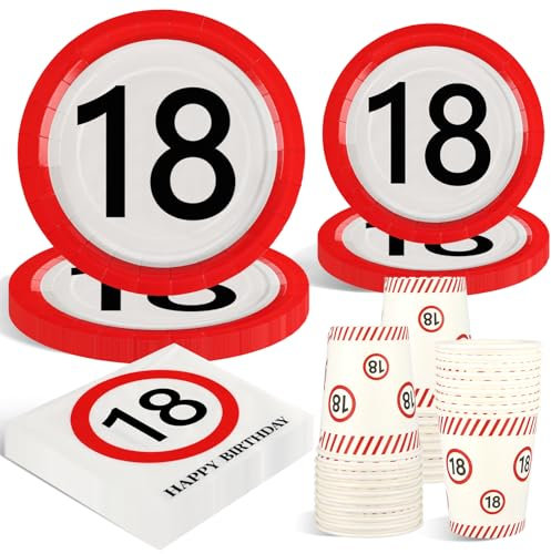 WenmthG Witzige Tischdeko für 18. Geburtstag - Verkehrsschild Partygeschirr Set Mit Servietten und Pappteller - 100 Stück Deko für Junge und Mädchen