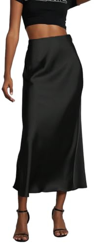OLIPHEE Jupe Longue Femme Jupe Satin Taille Haute Elastique Robe Femme Robe Satin Ligne A Couleur Unie Casual Chic Élégante Soirée
