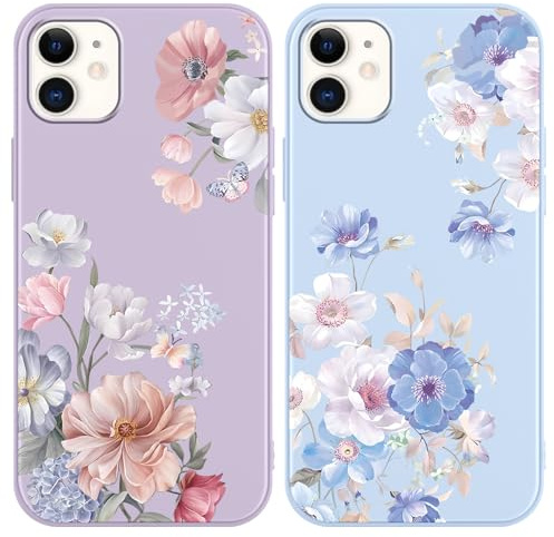 Coiwxmoi 2 Stück Blumen Handyhülle für Apple iPhone 11 Hülle, Aesthetic Muster Handyhülle für Mädchen Frauen Durchsichtig Weich Silikon TPU Stoßfest Bumper Schutzhülle für iPhone 11 6,1,06