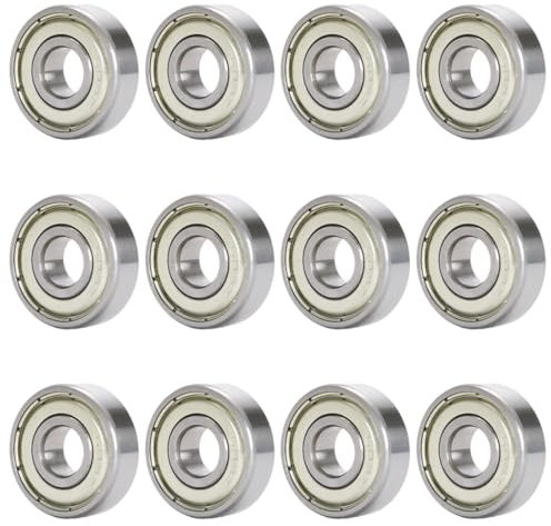608 ZZ Rodamientos de bolas 608zz de metal doble protección miniatura, 12 piezas 608 ZZ Rodamiento de Bolas de Plata con Rodamiento de Placa Larga para Patines, Patinetas y scooters