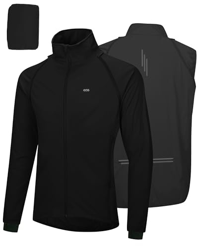 33,000ft Mens Cycling Jacket Waterproof Breathable Coats Reflective Running Vest with Removable Sleeves Lightweight for Packable