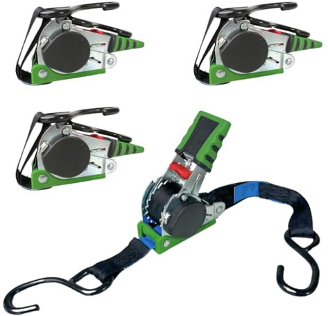 LOADCARE 4 x Automatik Spanngurt mit Aufrollmechanismus Automatischer Zurrgurt mit S-Haken schwarz 2 Meter x 25mm 125 daN selbstaufrollend