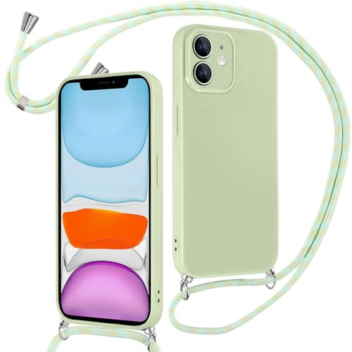 Oelrstfe Cover per iPhone 11 con Cordino,Custodia con Collana Tracolla Laccio Collo Corda,Sottile Protettiva Bumper Morbido e Confortevole Antiurto Anti-giallo Silicone Caseper iPhone 11,Verde