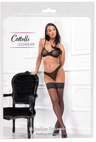 Cottelli Legwear Damen Halterlose Strümpfe, Schwarz, 2
