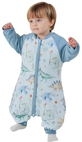 Chilsuessy Baby Winter Schlafsack 3.5 Tog Babyschlafsack mit Füssen Strampler Winterschlafsack mit abnehmbar Ärmel Schlafanzug Kinder Schlafsack, 3.5 Tog/Dinosaurier, XXL/Baby Höhe 115-125cm