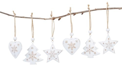 6 ciondoli natalizi in metallo bianco oro decorazione albero di Natale stella cuore decorazione albero di Natale