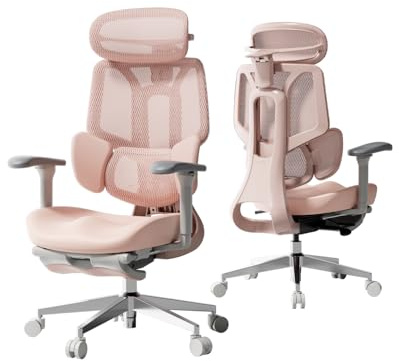 Hbada E3 Air Sedia Ufficio e Scrivania Ergonomica, con Supporto Lombare Dinamico a 3 Zone, Testiera Regolabile 3D, Braccioli Regolabili 3D (E3 Air, rosa)