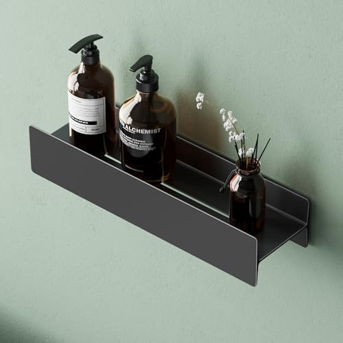 Mai & Mai Mensola da Parete Multifunzionale 40cm, Nero Opaco | Mensola per Doccia, Lega di Alluminio-Magnesio, Antiruggine Mensola da Appendere per Bagno e Cucina, Rimovibile, Reglo-03