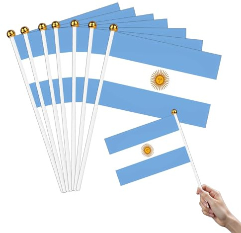 Pequeñas banderas de Argentina, mini banderas de Argentina con varilla, banderas de Argentina hechas a mano para el Mundial 2026, artículo para fans, día nacional de la EM, decoración para el hogar