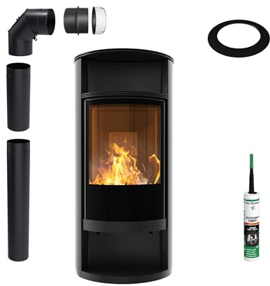 Kaminofen aus Stahl KRATKI RUNA Ø 150 8 kW schwarz Verkleidung