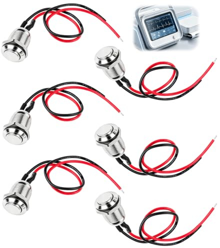 6 Pcs Prueba de Agua Botón de Acero Inoxidable Momentáneo Encendido Apagado | Con Cables preconectados, 12mm 2A 12V/24V/125V/250V, Cabeza Alta, Botón Pulsador Impermeable IP65