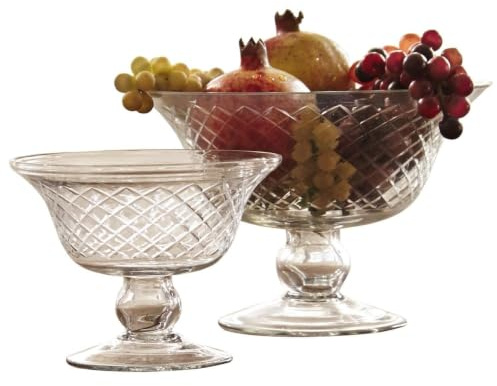 LOBERON Schalen 2er Set Kadence, klar | Edle Glaspokale mit Rautenschliff, Als Obstschale, für Süßes oder Gebäck, Tolles Highlight im Vintage-Look