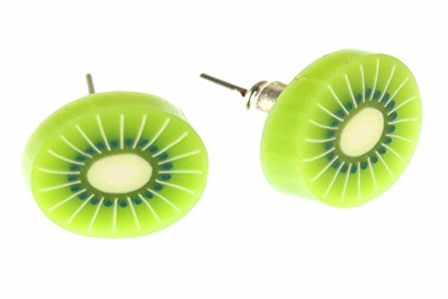 Miniblings Kiwi Ohrstecker Stecker Ohrringe Kiwis Frucht Obst grün rund 1cm - Handmade Modeschmuck I Ohrringe Stecker Ohrschmuck