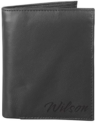 RAS WALLETS Personalised Men's RFID Blocking Leather Wallet – Custom Name Engraved Bifold Credit Card Holder, Slim Compact Wallet with ID Window – Gift for Him (Black)